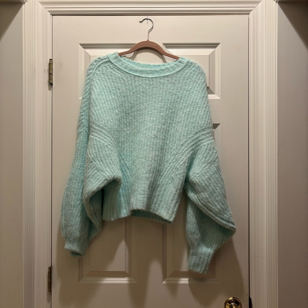 Anthropologie Pilcro The Blake Slouchy Sleeve Crewneck Sweater S Blue Dolman Rib - Picture 5 of 9